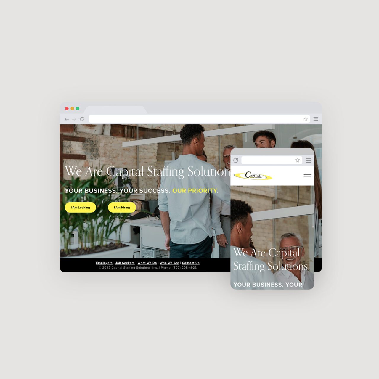 Capital Staffing Solutions website homepage layouts in multiple views