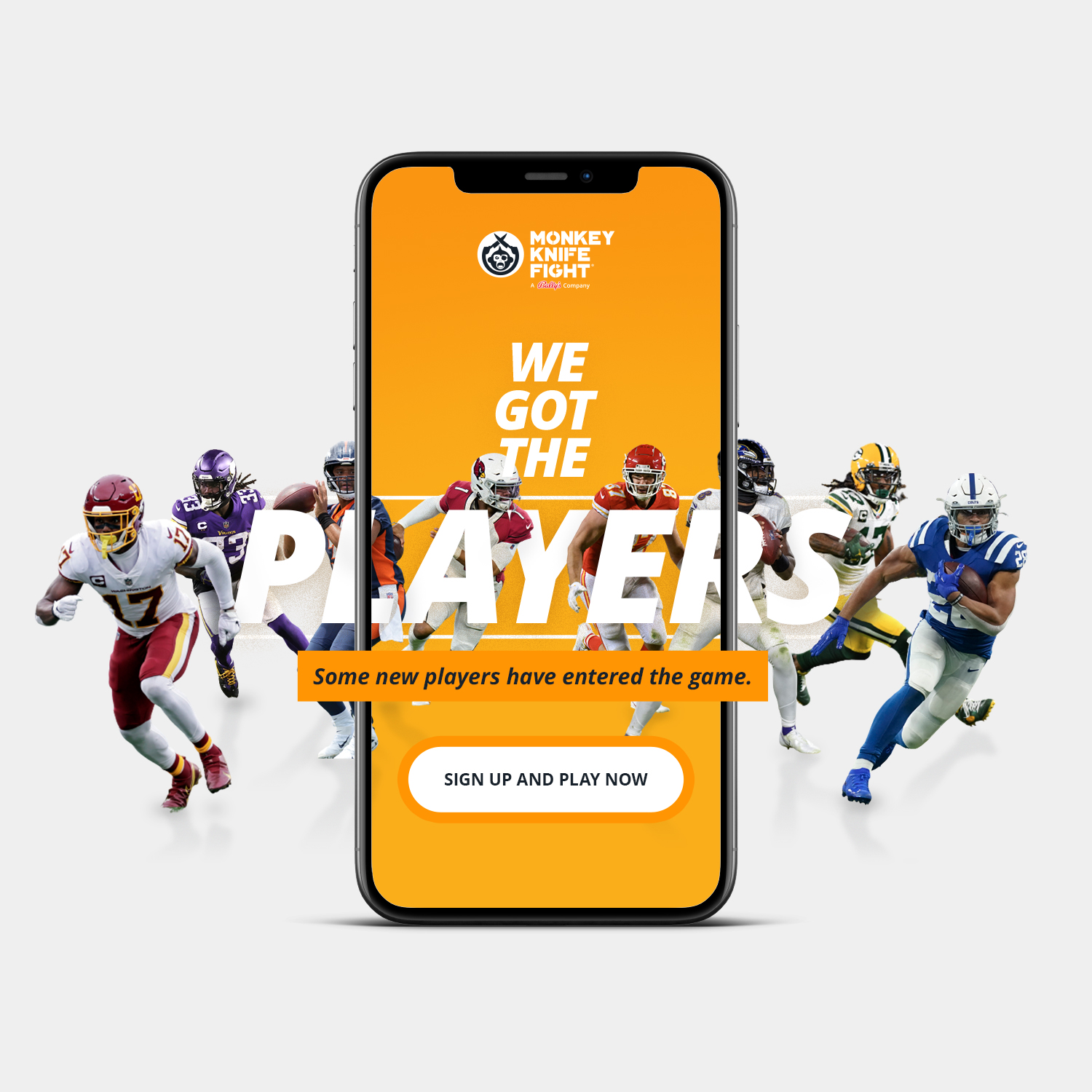 Monkey Knife Fight advertising campaign featured on a mobile phone layout
