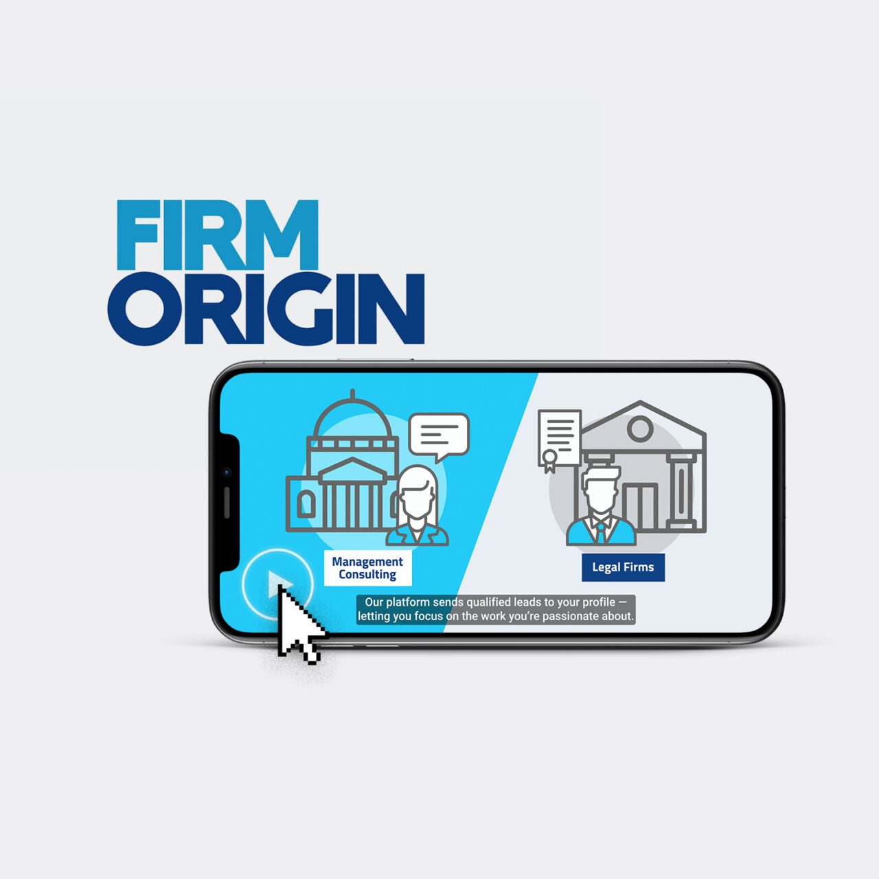 Firm Origin animated video on a phone