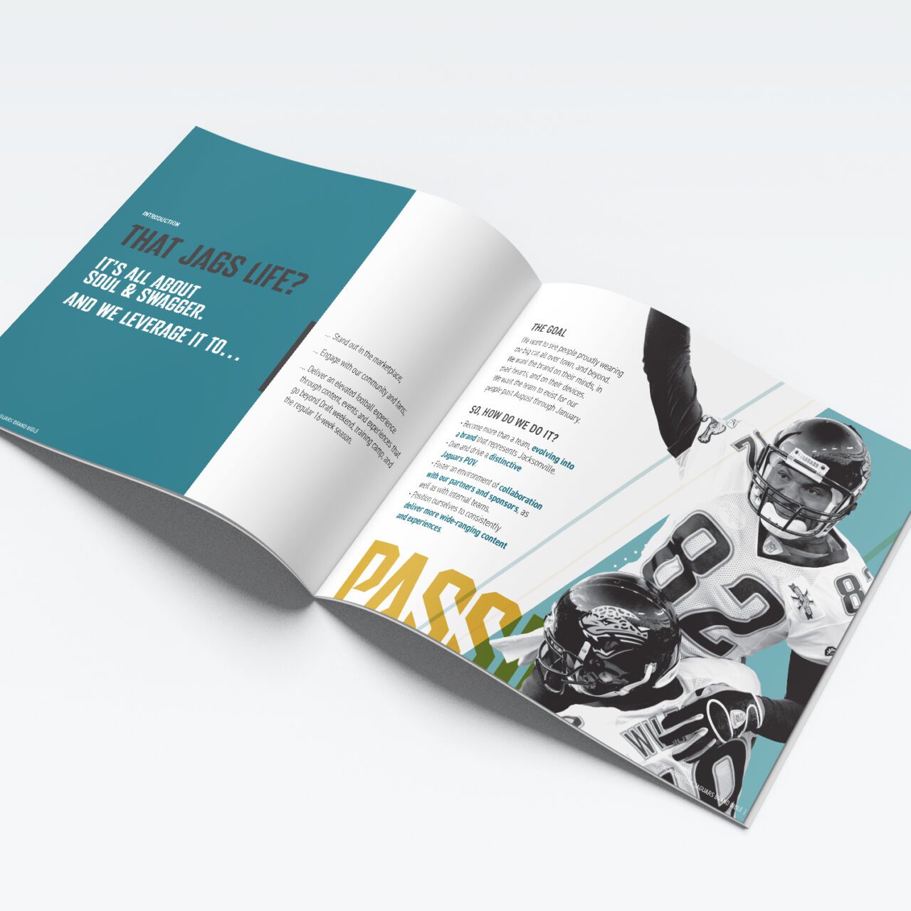 Opening spread for Jaguars Soul Swagger booklet