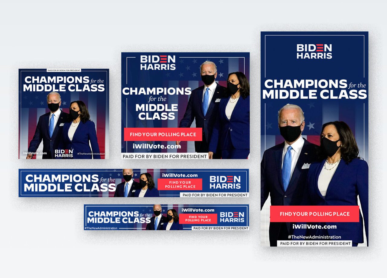 Biden Harris 2022 Presidential Campaign selection of homepage ads